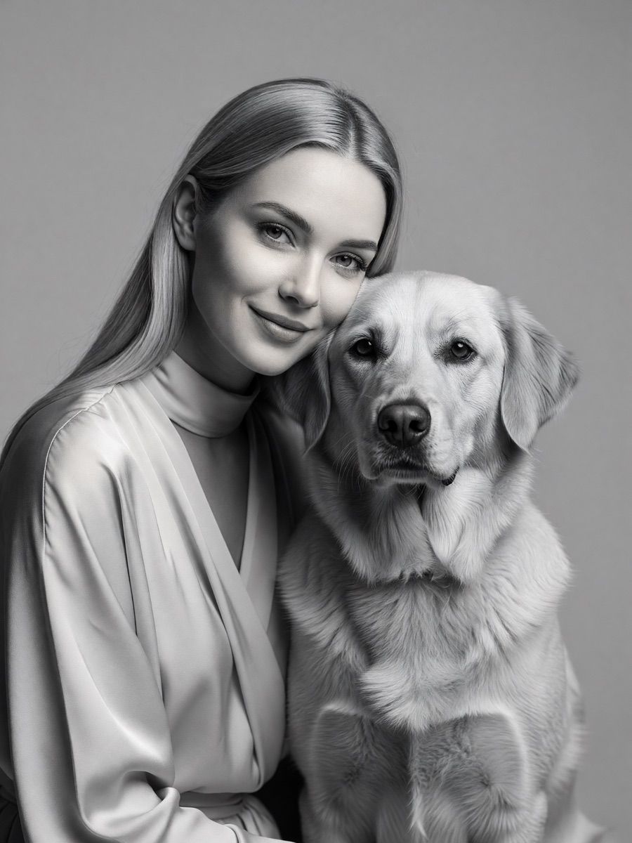 A woman cheek to cheek with her dog